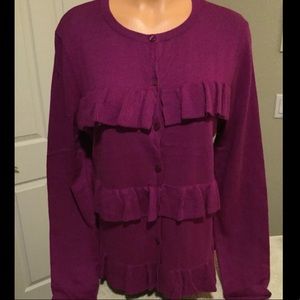 Ann Taylor Factory Magenta Ruffle Cardigan